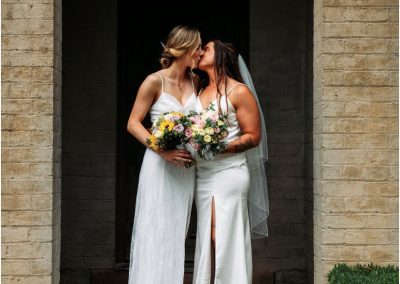 Brides outside chapel - wedding at The Convent, Daylesford